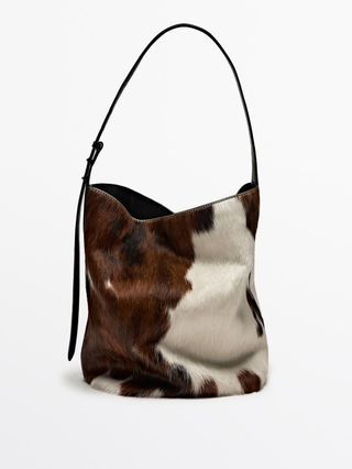 Massimo Dutti Printed Leather Bucket Bag