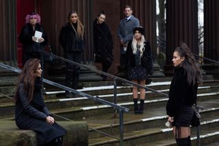 John Paul pictured with the rest of the McQueens in Hollyoaks at Sylver's funeral.