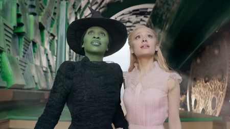 Elphaba and Glinda looking at the Emerald City for the first time in Wicked