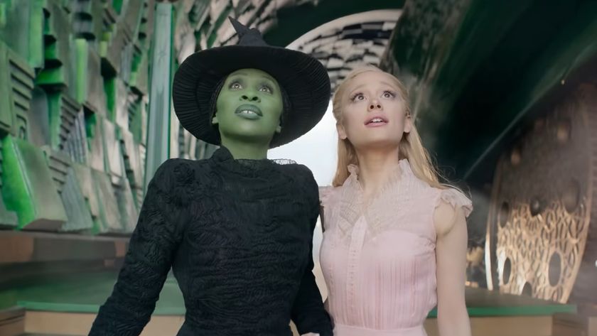 Elphaba and Glinda looking at the Emerald City for the first time in Wicked