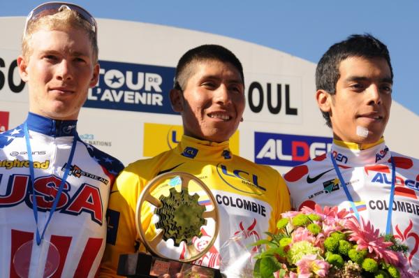 The final Avenir podium (l-r): Andrew Talansky, Alexander Quintana and Jarlinson Pantano Gomez.