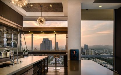 open plan kitchen with views over LA