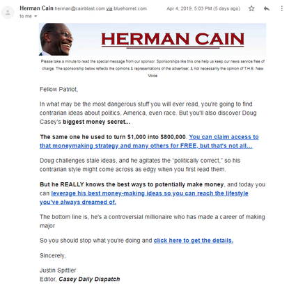 Herman Cain email. 