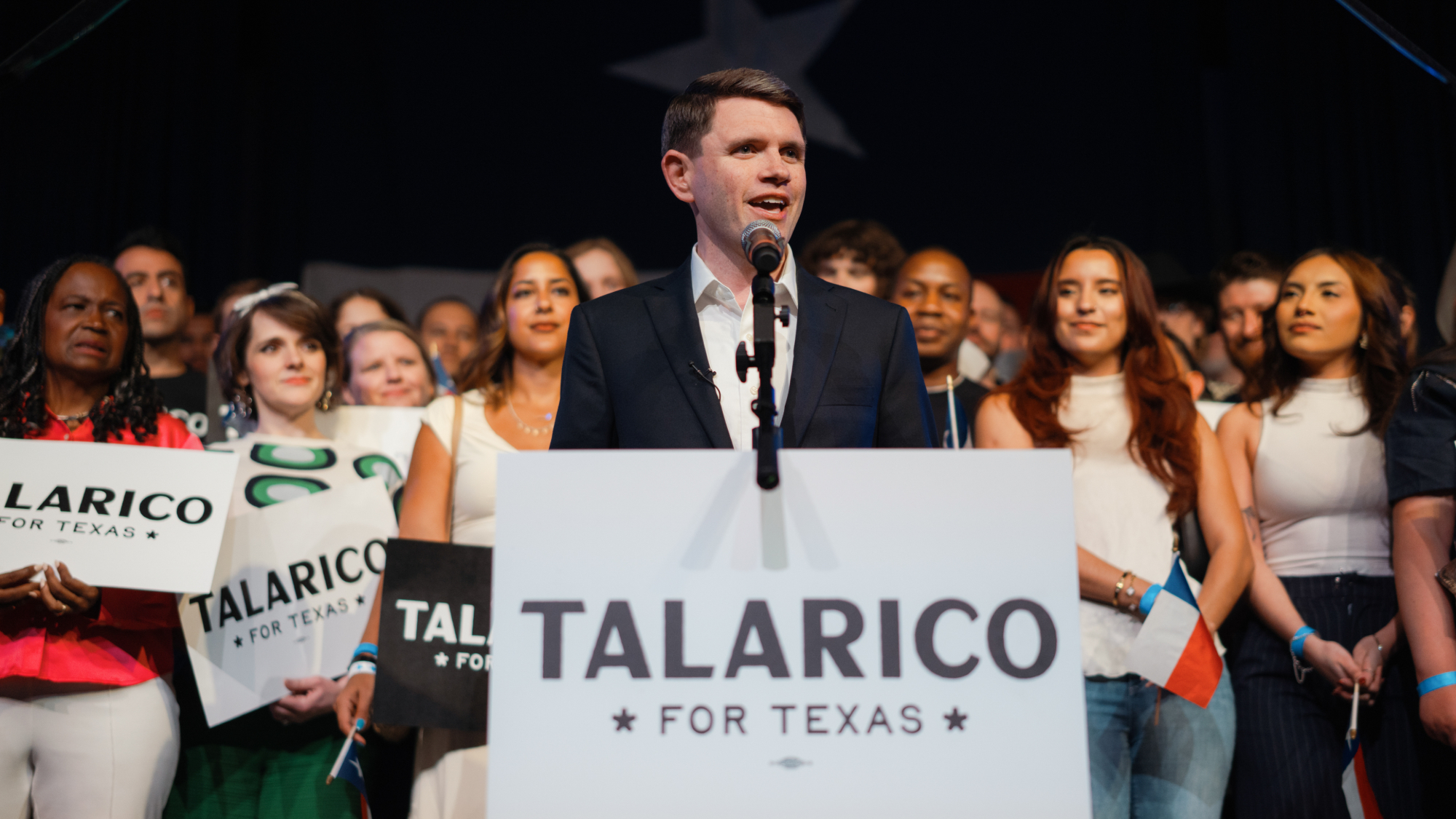 Texas Democratic Senate nominee James Talarico speaks at election watch party