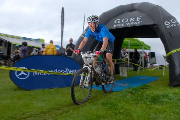 A rider crosses the line to bring a week of racing to its end at the TransWales