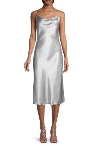 silver silk slip dress
