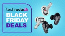 Bose and Nothing earbuds on blue TechRadar Black Friday background