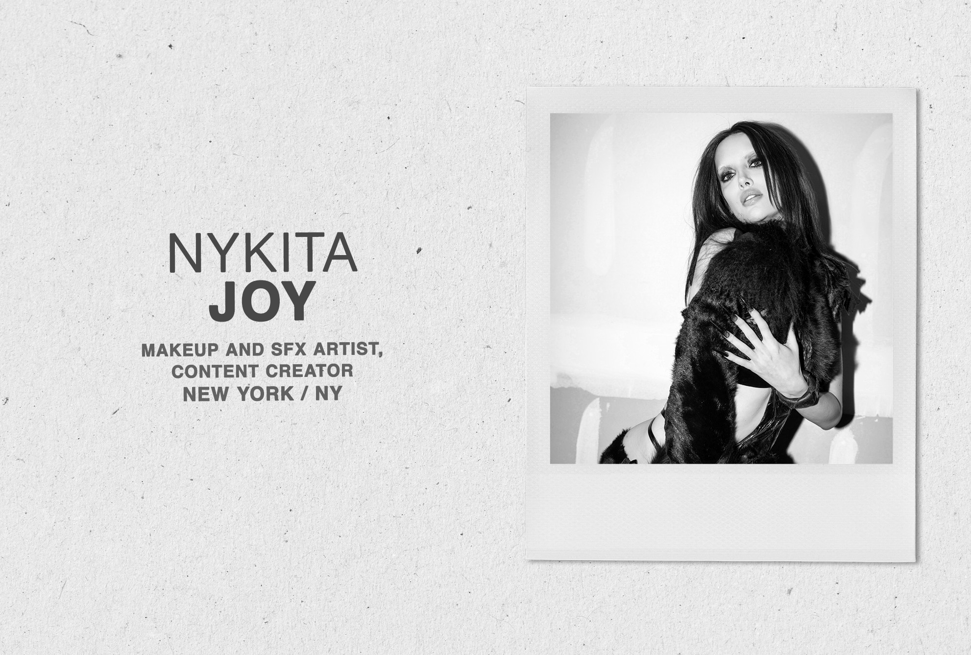 An image of New York-based makeup and SFX artist Nykita Joy with a black and white filter.