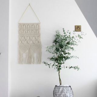 living room with white wall and plant in pot