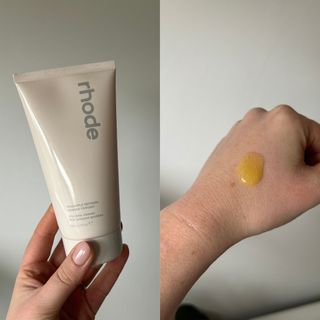 Laura holding and using Rhode Pineapple Refresh PGA Daily Cleanser - best cleanser