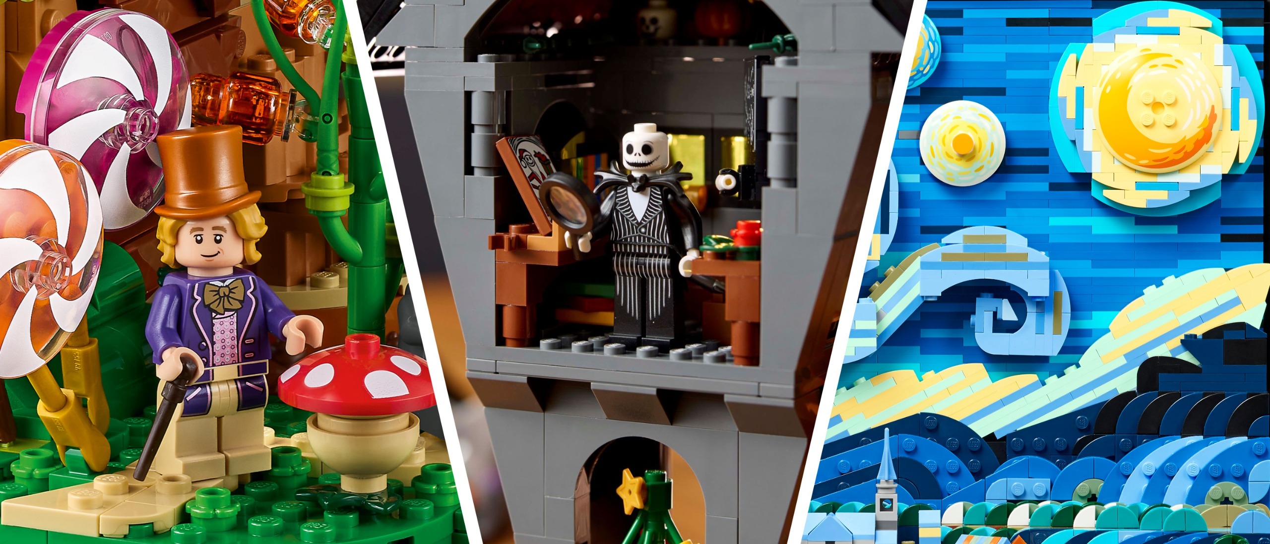 Lego Willy Wonka, Nightmare before Christmas and Vincent Van Gogh sets