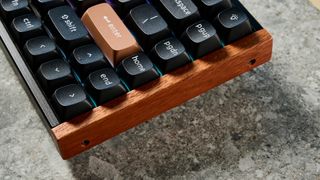 The Keychron K2 HE keyboard in black and wood effect