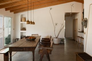 a dining room in a modern rustic style