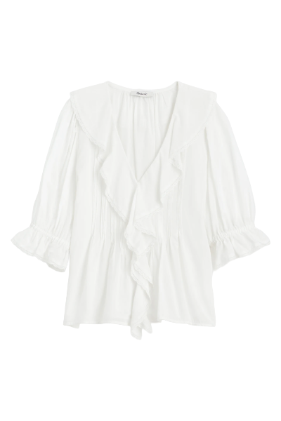 Madewell , Pintucked Ruffled Puff-Sleeve Top
