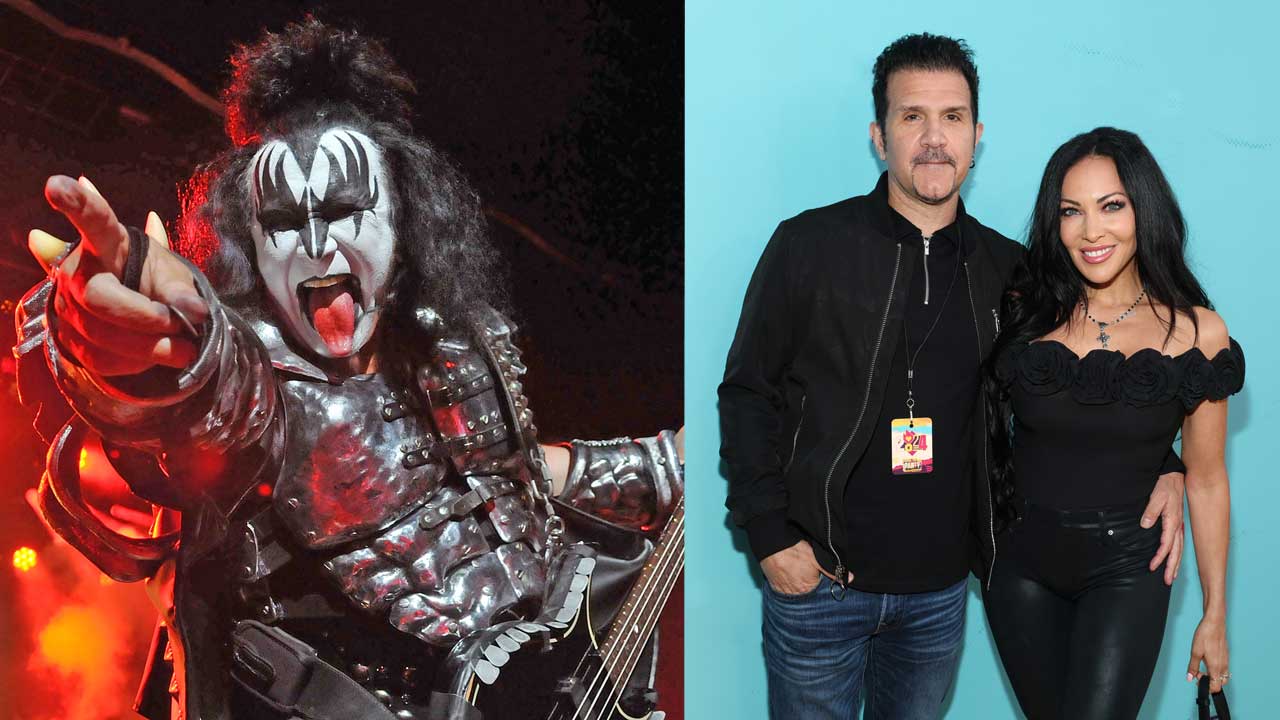 Gene Simmons onstage and Charlie Benante with Carla Harvey on the red carpet