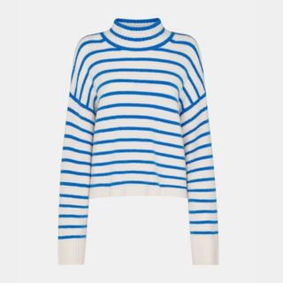 white and blue striped jumper