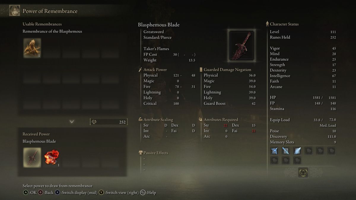blasphemous blade stats