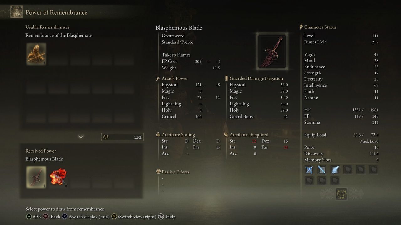 blasphemous blade stats