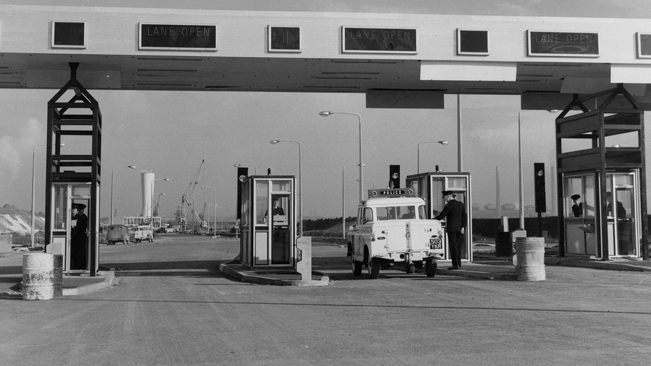 The toll gate at the entrance of the Dartford Tunnel 