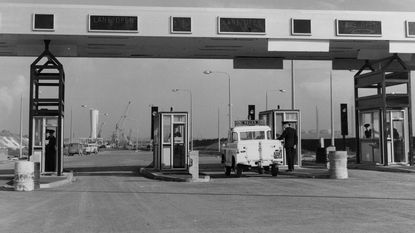 The toll gate at the entrance of the Dartford Tunnel 