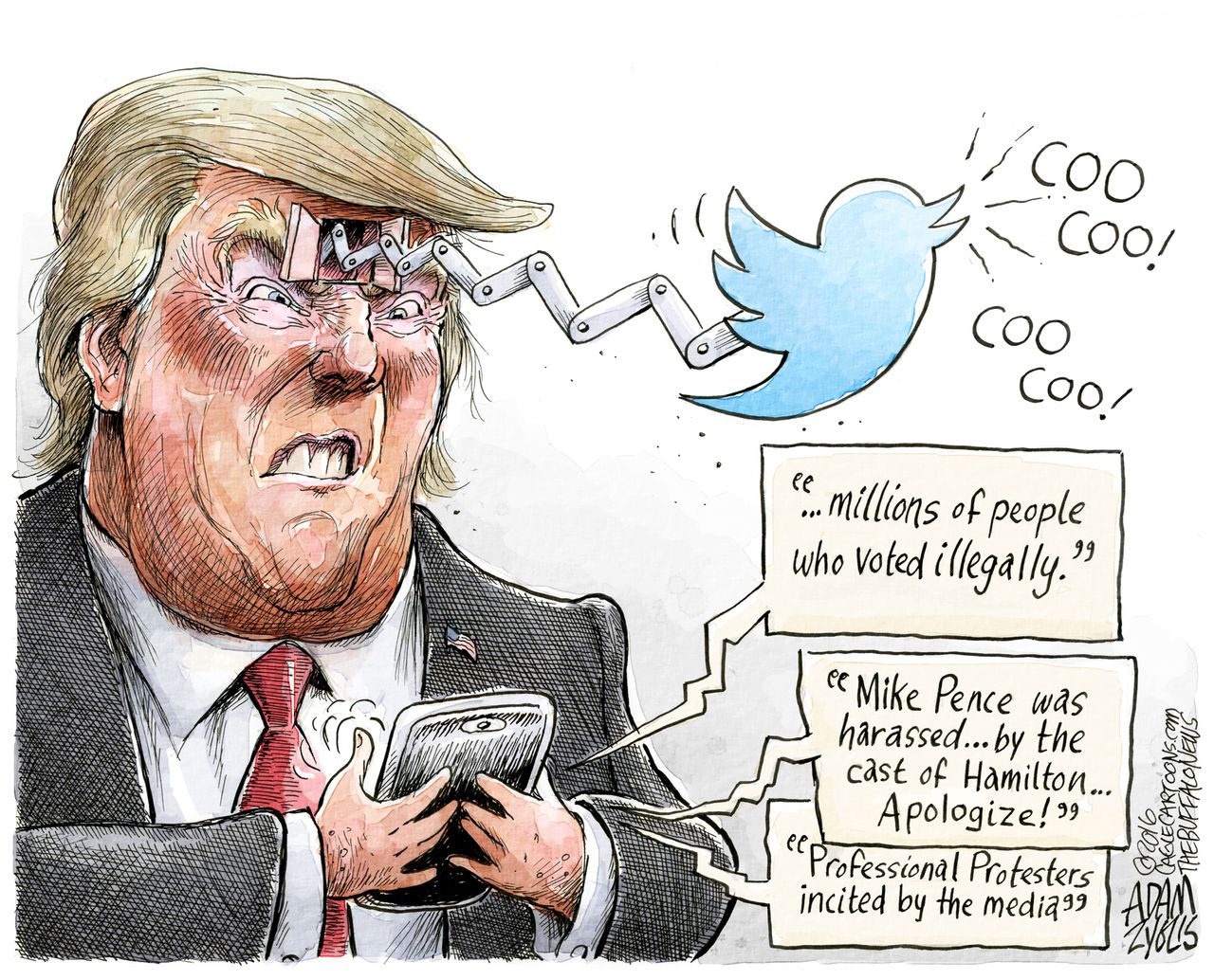 Political cartoon U.S. Donald Trump Twitter illegal votes