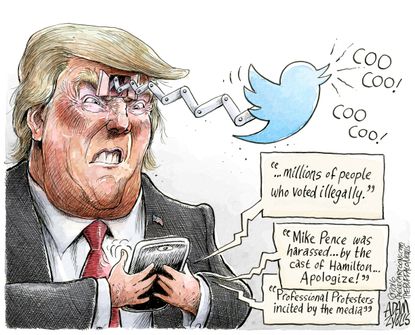 Political cartoon U.S. Donald Trump Twitter illegal votes
