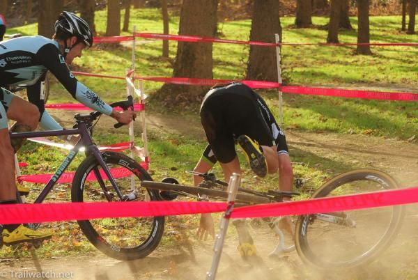 Tim Johnson (Cannondale-Cyclocrossworld.com) takes a spill in one of the sandy corners
