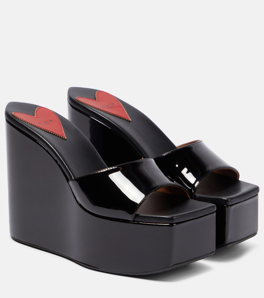 Patent Leather Platform Wedge Mules