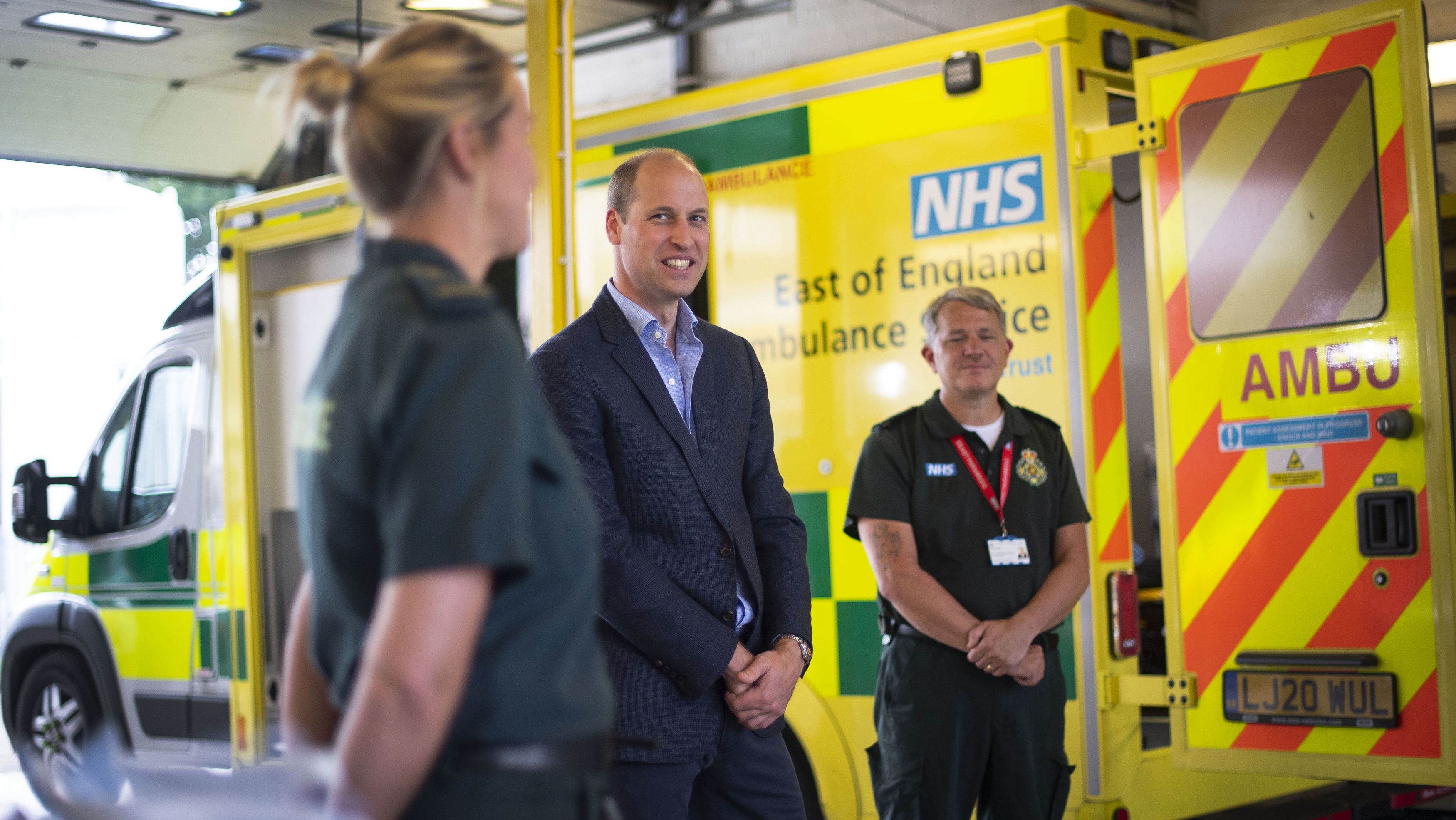 kings lynn, england june 16 prince william, duke of cambridge meets paramedic staff, maintaining social distancing, from the east of england ambulance service trust during a visit to the ambulance station on june 16, 2020 in kings lynn, england the purpose of the visit was to thank staff from the east of england ambulance service trust for their work and dedication responding to the covid 19 outbreak photo by victoria jones wpa poolgetty images