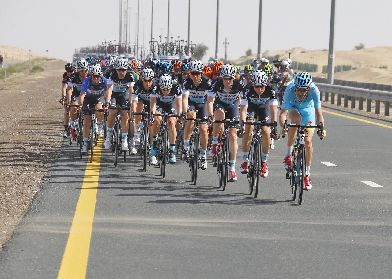 Etixx-QuickStep on the front of the peloton