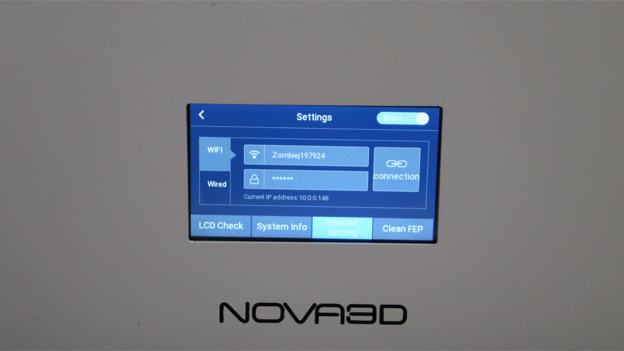 Nova3D Whale3 SE 3D printer-menu screen