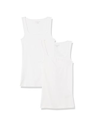 Amazon Essentials Damen-Tanktop mit schmaler Passform und quadratischem Ausschnitt, 2er-Pack, Weiß, Medium