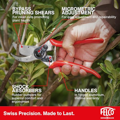 Felco F2 Pruning Shears &amp;ndash; 9.25" Swiss-Made Garden Clippers for Professional Pruning | Hand Pruners for Gardening | Garden Tool Cutter With Precision Bypass Blade, Aluminum Body, Replaceable Parts