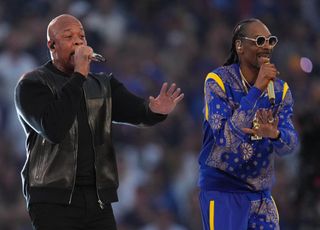 Dr. Dre and Snoop Dogg at the Super Bowl LVI halftime show. 
