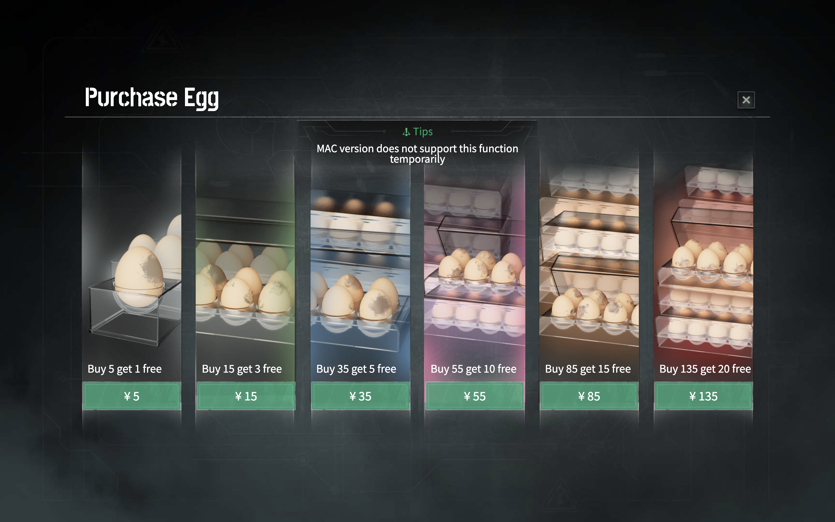 An egg-buying screen in Breakout 13.
