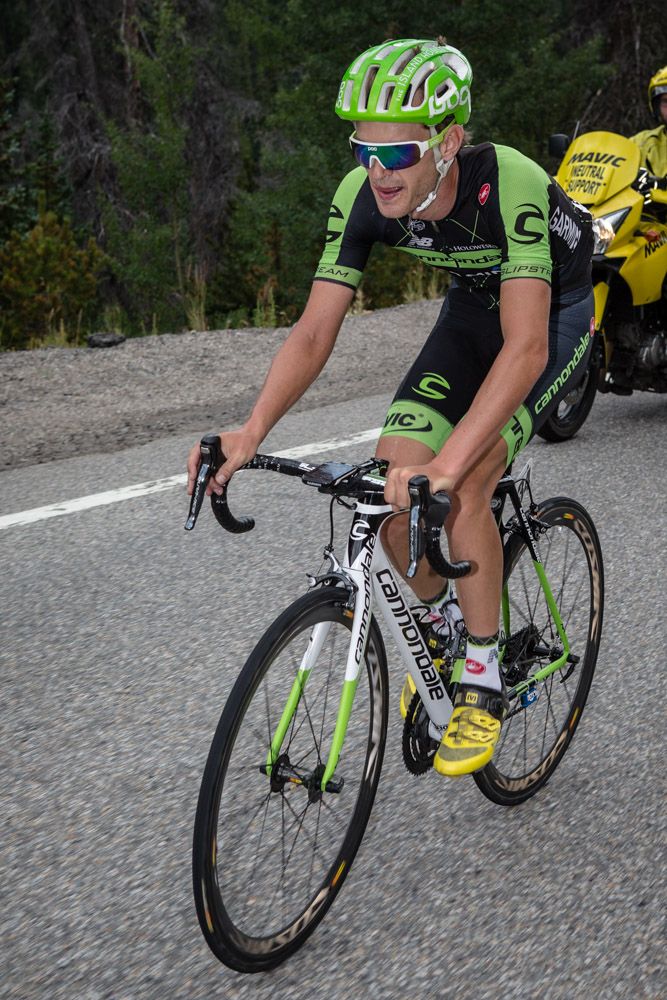 Nathan Brown (Cannondale) goes solo off the front.