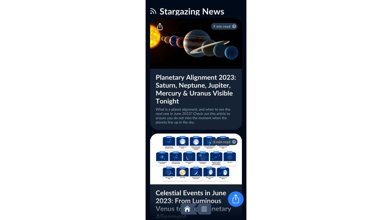 Screenshot of the news page on the Sky Tonight app showing a planetary alignment.