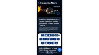 Screenshot of the news page on the Sky Tonight app showing a planetary alignment.