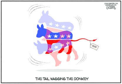 Political Cartoon U.S. AOC Democrats Tail Wagging the Donkey