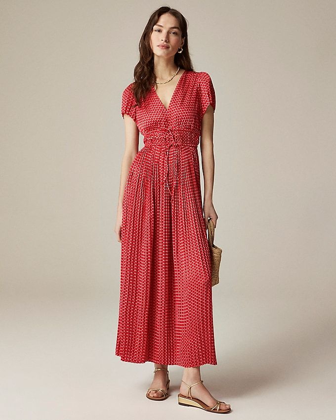 Pleated Tie-Waist Dress in Luster Georgette