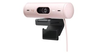 Et webkamera av typen Logitech Brio 505 mot en hvit bakgrunn.