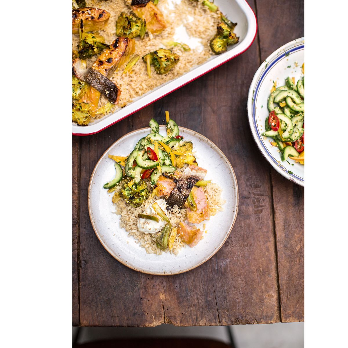 Jamie Oliver's Mango Teriyaki Salmon, Brown Rice and Chilli Cucumber Pickle Dinner Recipes