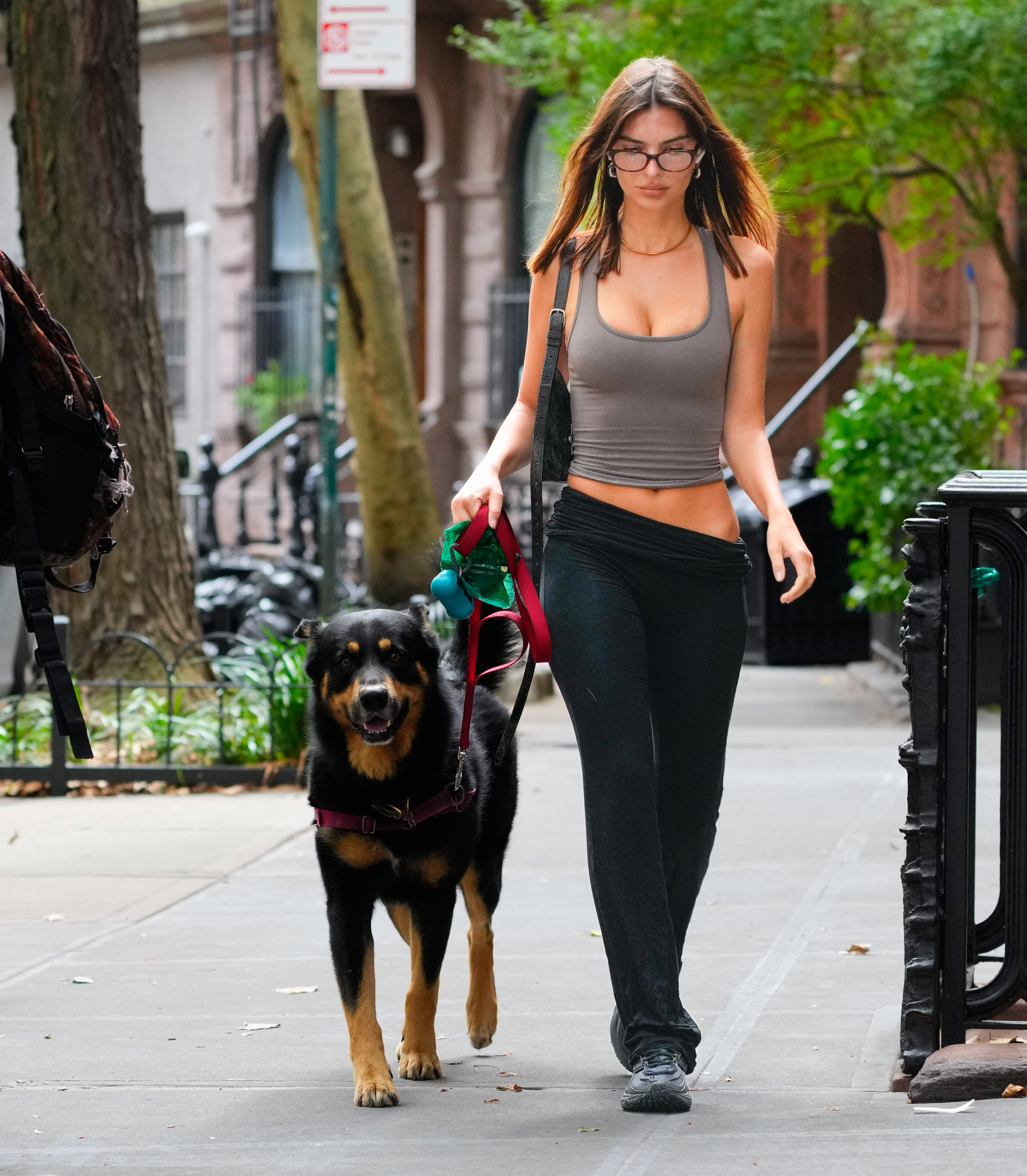 Emily Ratajkowski walking her dog in what TikTok has called a go see outfit