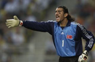 Rustu Recber in action for Turkey against Brazil at the 2002 World Cup.