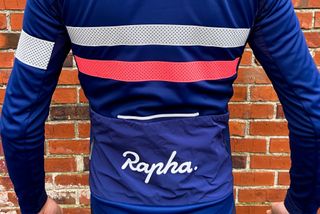 Image shows the rear pockets of the Rapha Men's Brevet Insulated Long Sleeve Gore-Tex Infinium Jersey