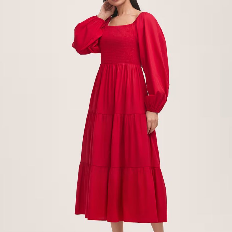 red midi dress with long sleeves from M&S