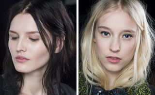 Tom Pecheux contrasted the naivety of clean skin and fresh pink cheeks with a well-defined, black line of glitter, carefully painted along the upper lashes