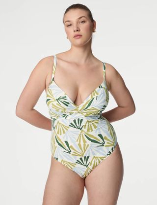 M&S Tummy Control Printed Halterneck Swimsuit