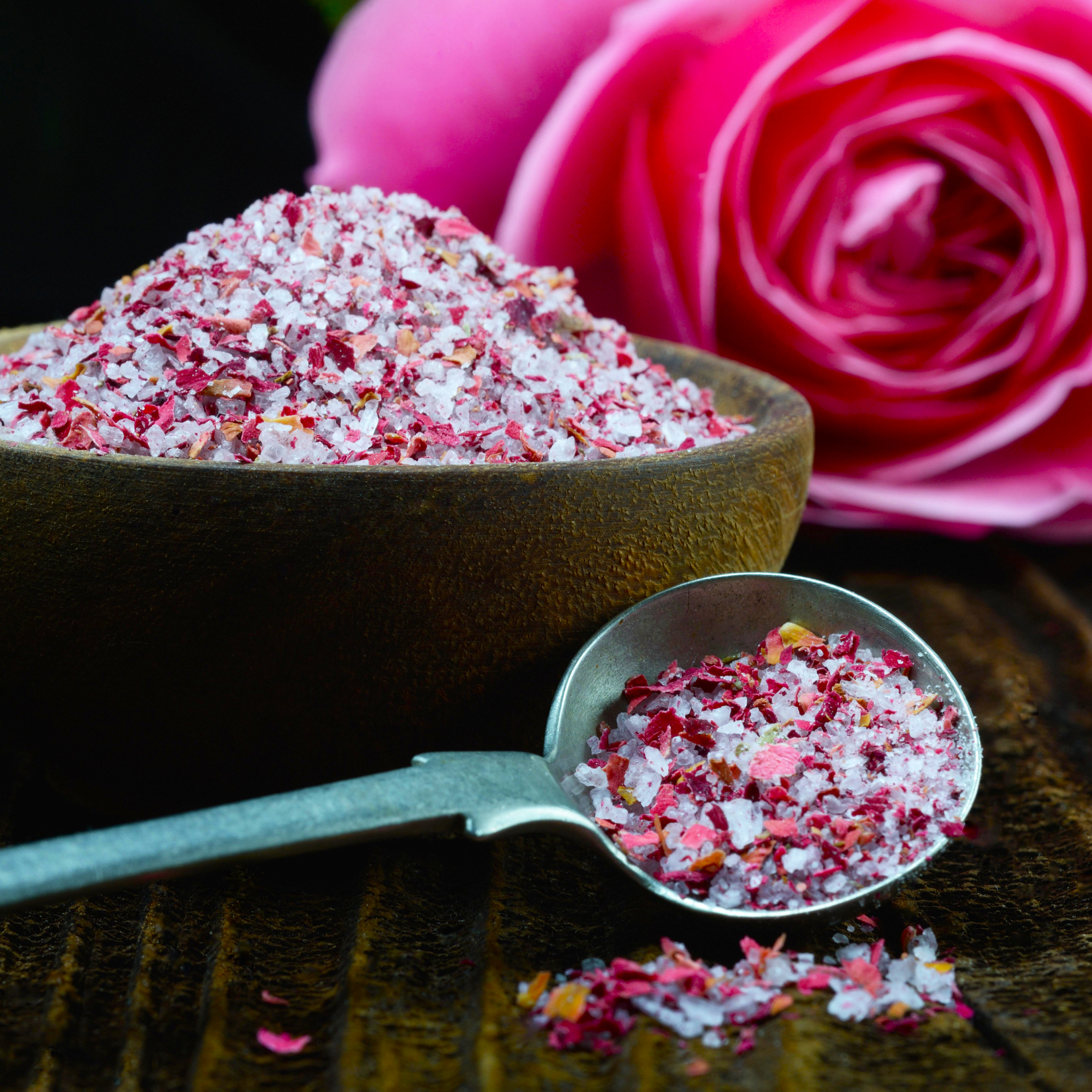 Edible rose salt made from garden-grown roses