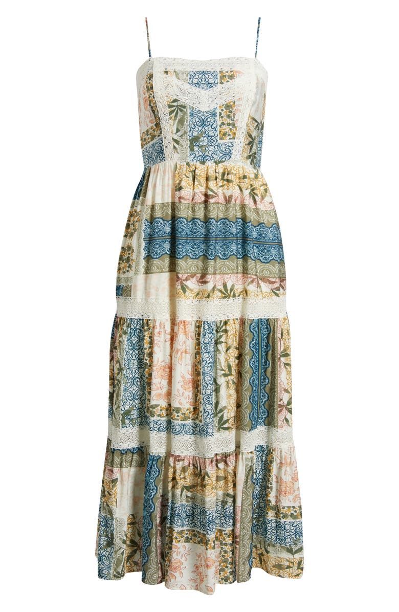 Lace Inset Patchwork Midi Dress